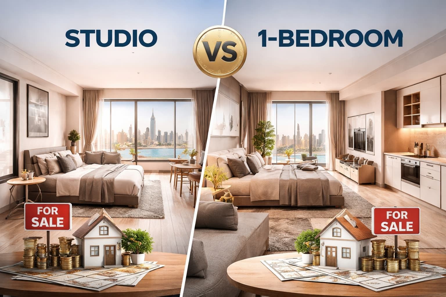 Studio vs 1-bedroom investment comparison UAE